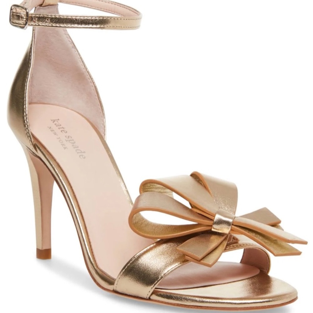 Kate Spade pale gold Greta bow strappy heel. Brand new in box size 6.5